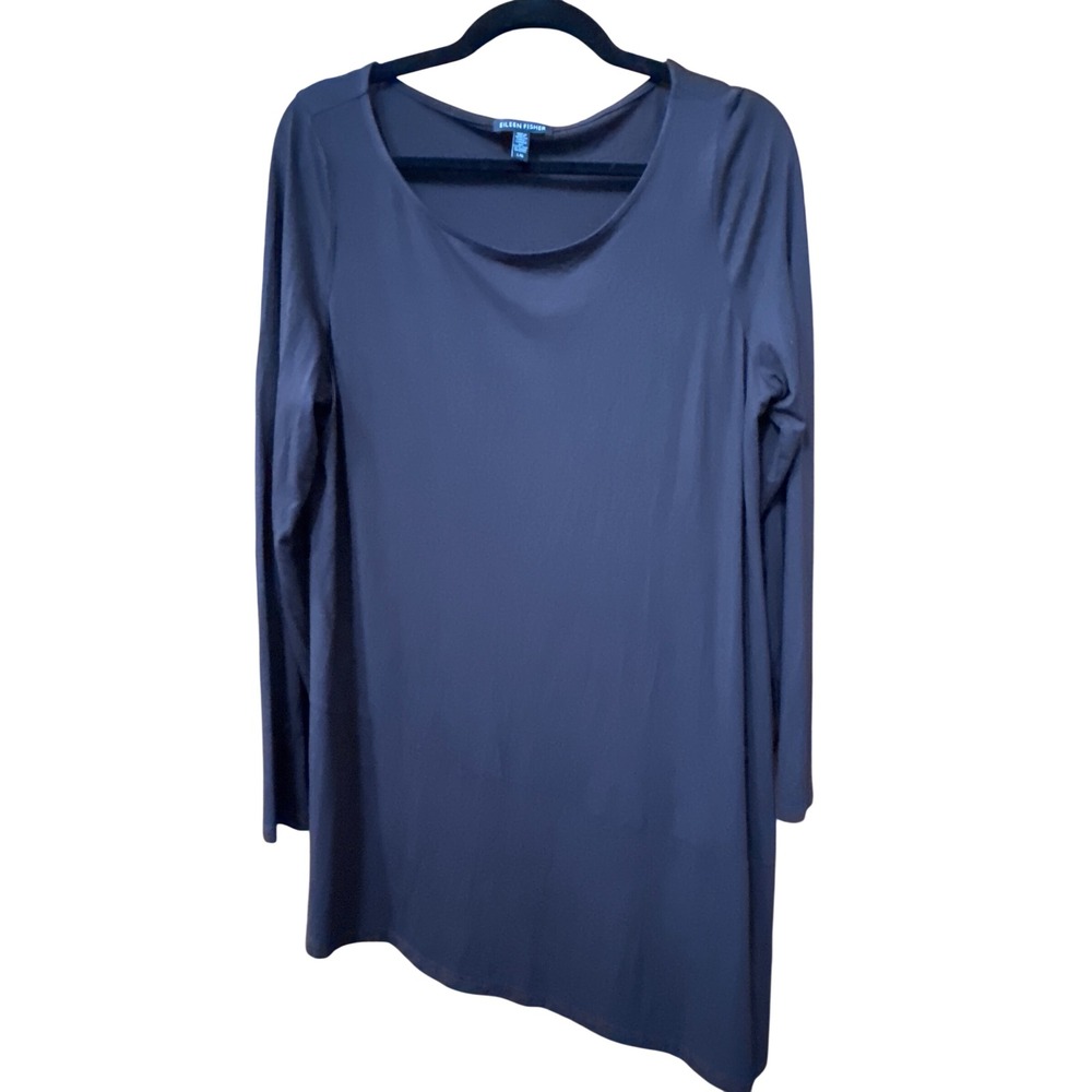 Eileen Fisher Plum Purple Long Sleeve Asymmetrical Hem Tunic Top Large L